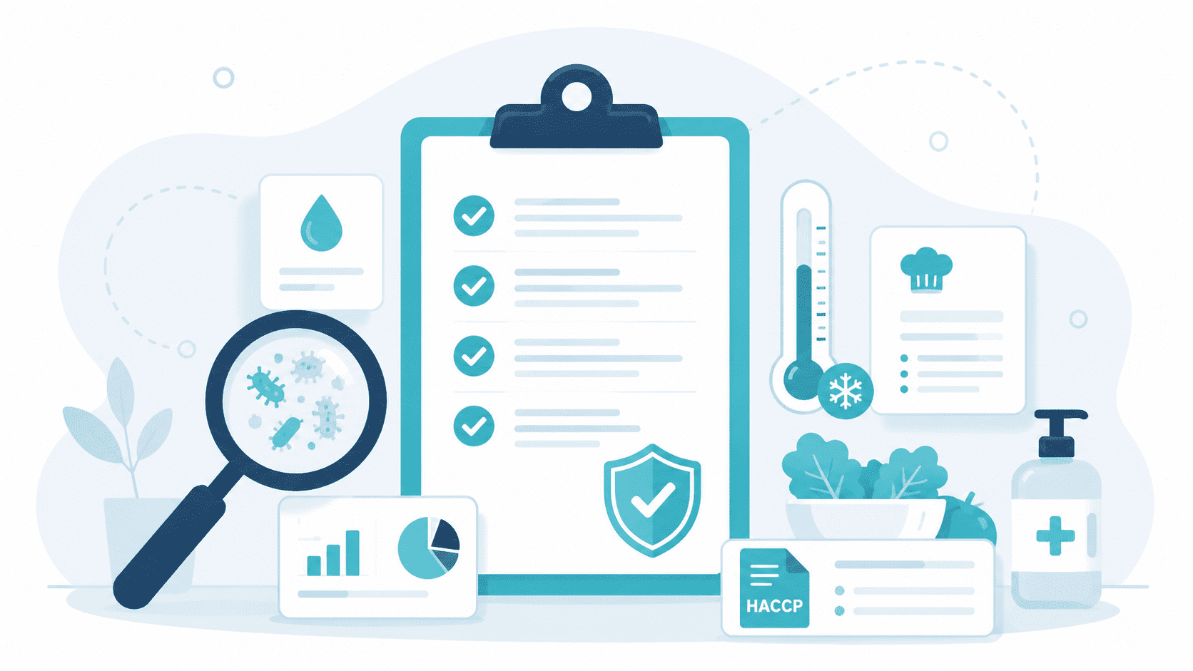 QMSpot Illustration für Hygiene, HACCP, Lebensmittelsicherheit und digitale QM-Prozesse im Betrieb.