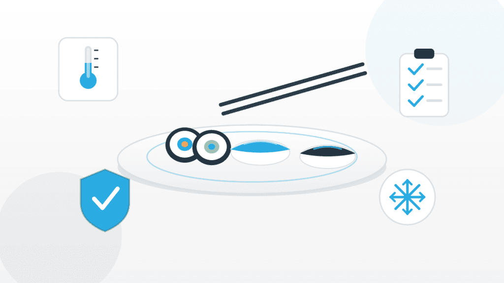 Illustration zu gesetzliche Anforderungen an Sushi mit Sushi-Teller, Thermometer, Schneeflocke, Checkliste und Schutzschild.
