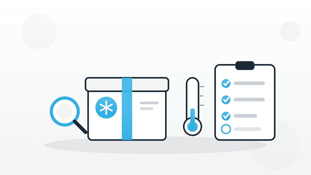 warenannahme-hackfleisch-illustration Illustration zur Warenannahme von Hackfleisch mit Paket, Kühlsymbol, Thermometer und Prüf-Checkliste.