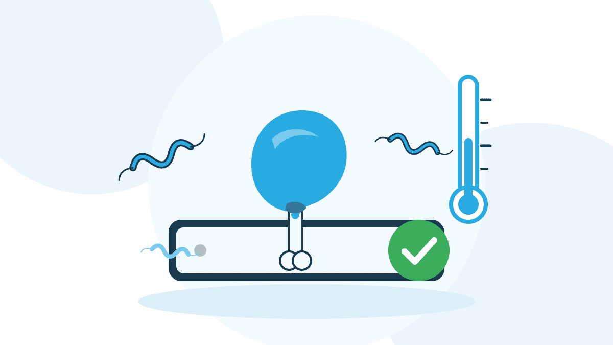 Illustration zu Campylobacter in der Lebensmittelbranche: Geflügelkeule auf einem Schneidebrett, spiralförmige Bakterien und ein Thermometer.