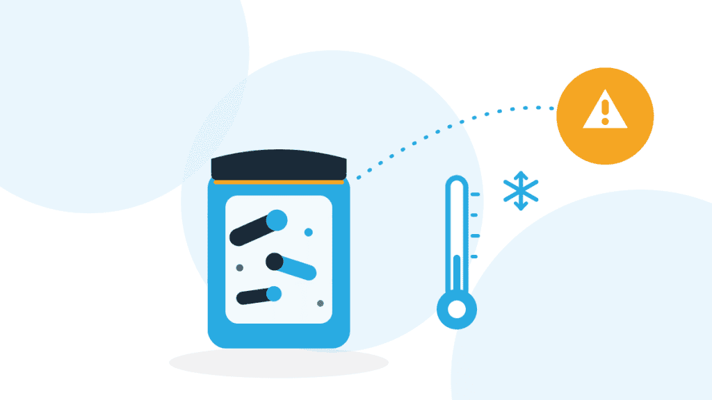 Illustration zu Clostridium botulinum in Lebensmitteln: Einweckglas mit stäbchenförmigen Bakterien, Thermometer und Warnsymbol