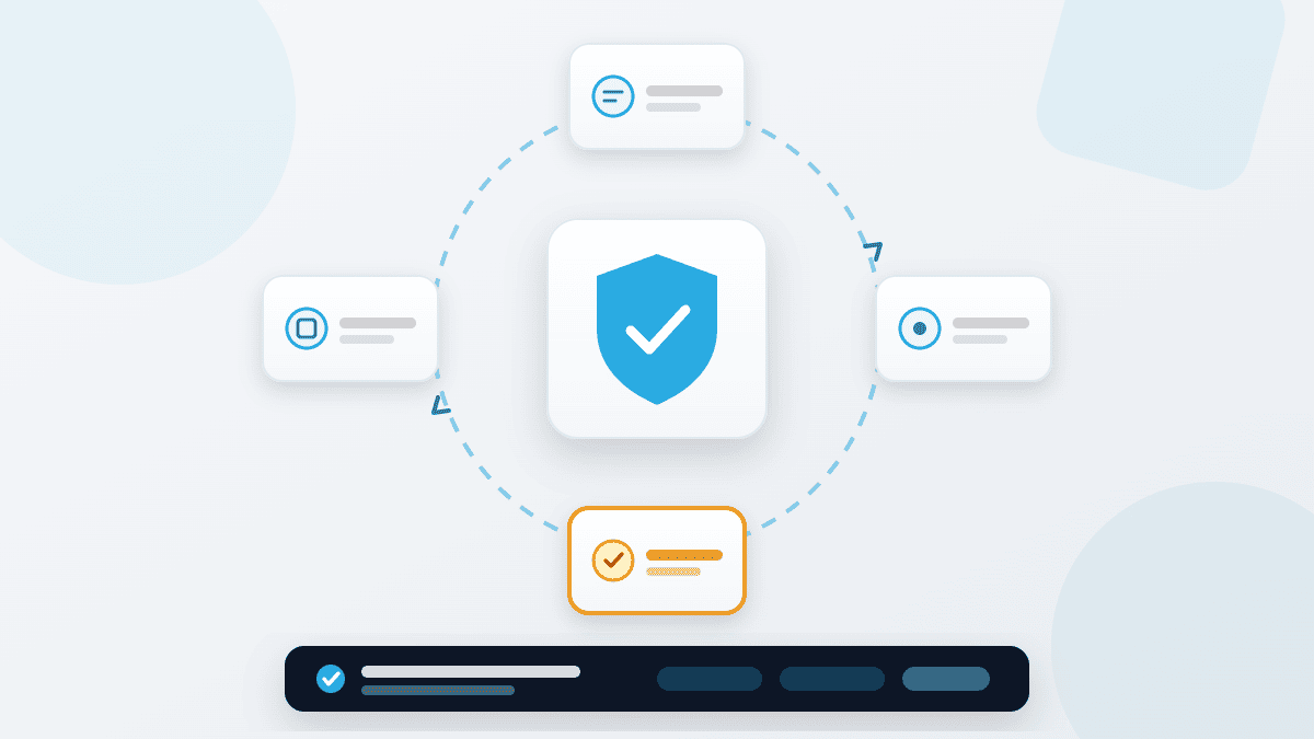 ISO 22000 food safety management system Food safety shield surrounded by four connected elements in a continuous improvement cycle, symbolising the key elements of ISO 22000